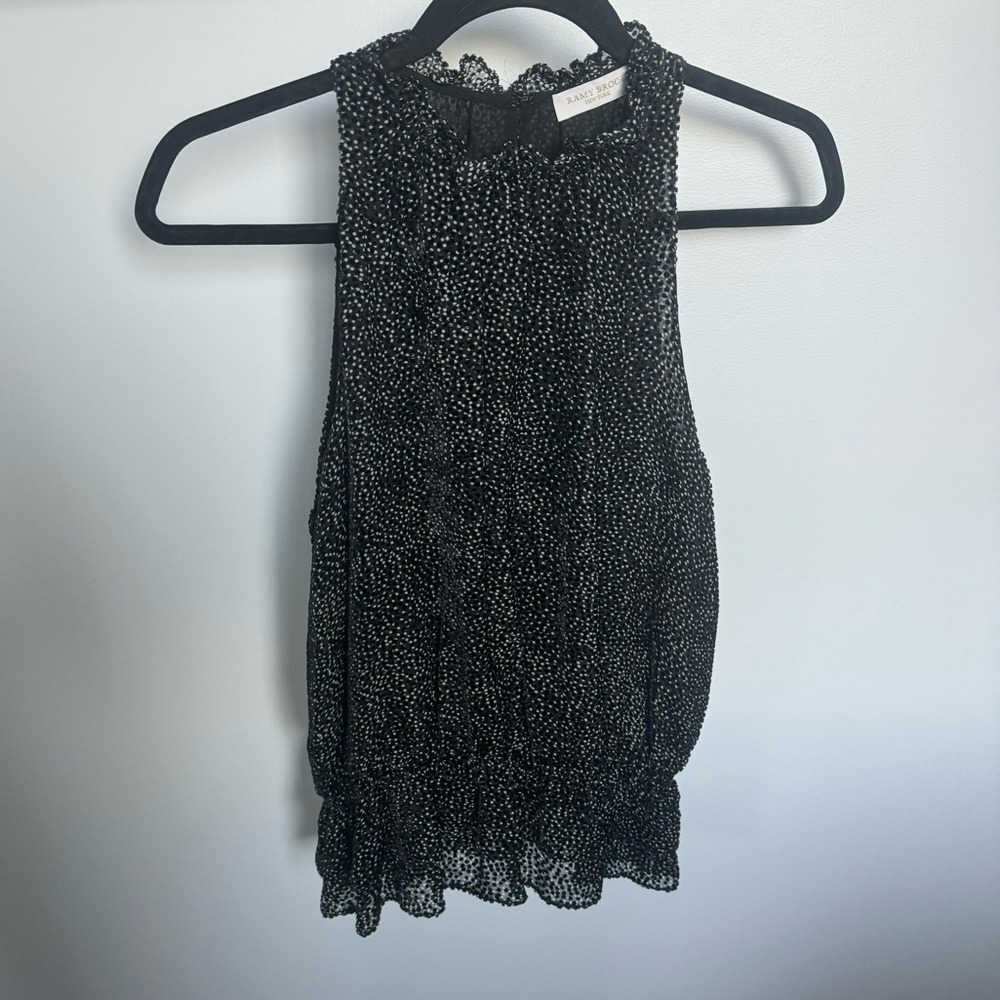 Ramy Brook Printed Dot Mock Neck Blouse S Black Like New